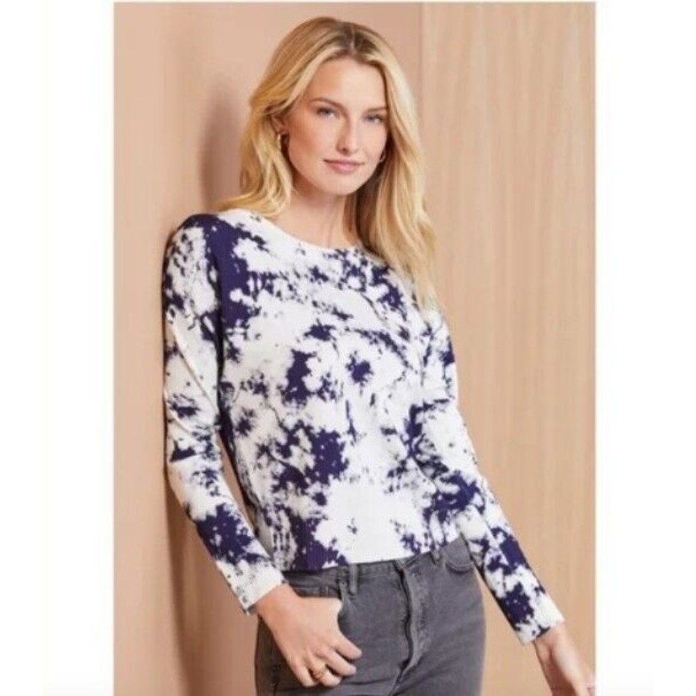 Evereve Jamison Holly Tie Dye Pullover Sweater Womens XS X- Small White Blue